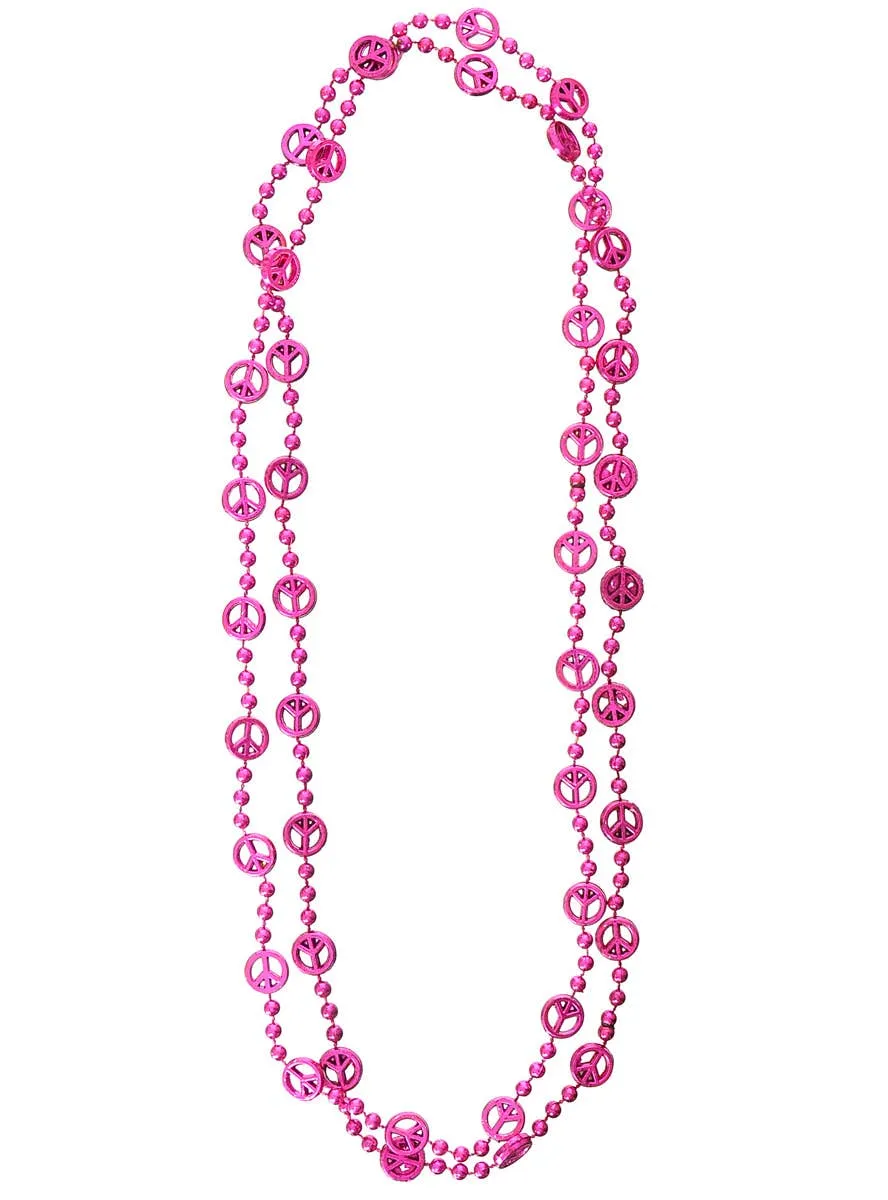 Beaded Metallic Magenta Peace Sign Costume Necklaces