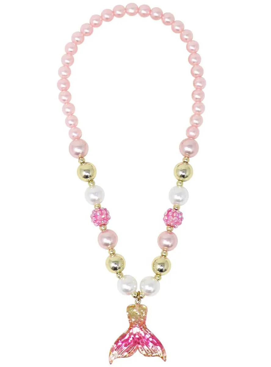 Beaded Pink and Gold Mermaid Girls Costume Necklace