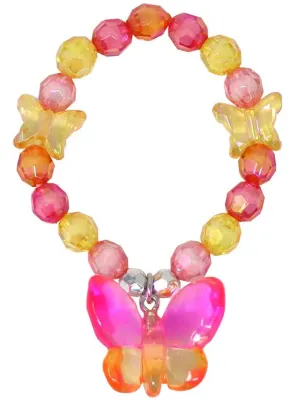 Beaded Pink and Orange Butterfly Charm Costume Bracelet