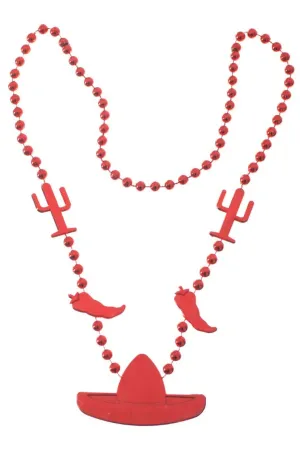 Beaded Red Mexican Chilli And Sombrero Necklace