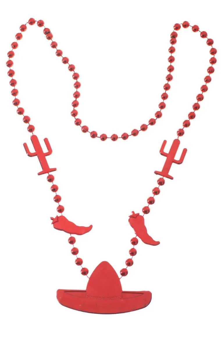 Beaded Red Mexican Chilli And Sombrero Necklace