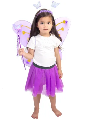Beautiful Butterfly Girls Purple and Gold Wings and Wand Set