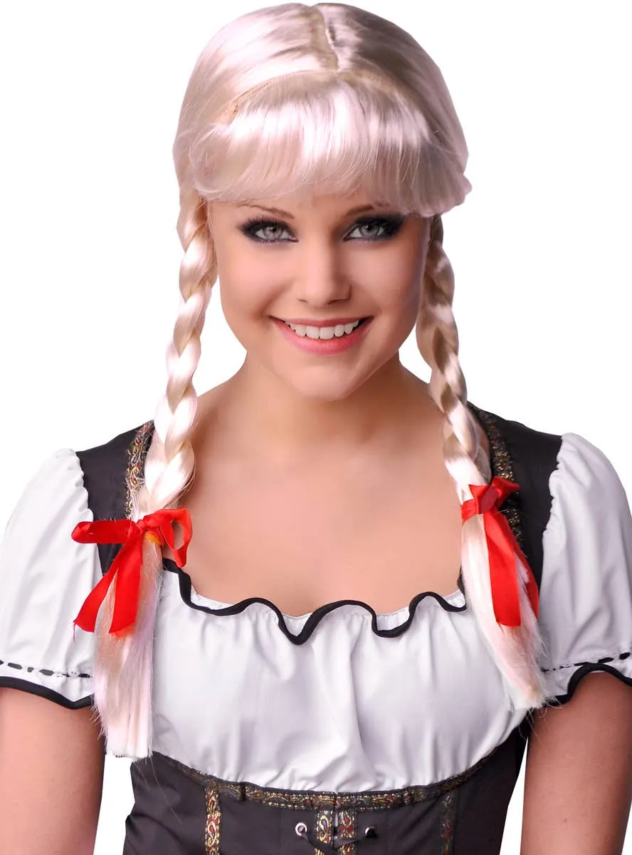 Beer Girl Womens Blonde Plaited Oktoberfest Costume Wig