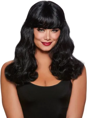 Bettie Page Style Curly Black Pin Up Womens Costume Wig