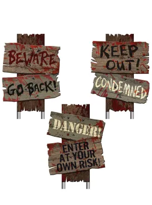 Beware Danger Signs Halloween Decorations, Set of 3