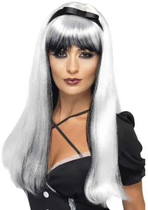 Bewitching White and Black Halloween Wig