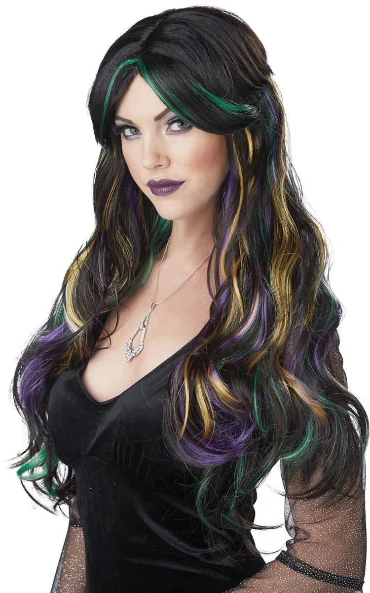 Bewitching Womens Halloween Wig with Coloured Streaks