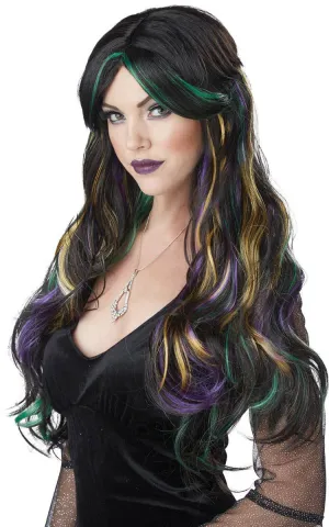 Bewitching Womens Halloween Wig with Coloured Streaks