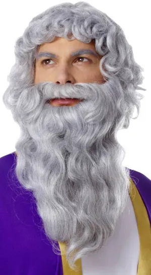 Biblical Curly Grey Mens Wig and Beard Set