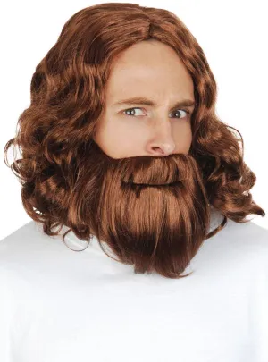 Biblical Mens Brown Jesus Wig and Beard Set