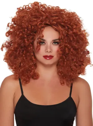 Big Curly Auburn Red Womens Costume Wig