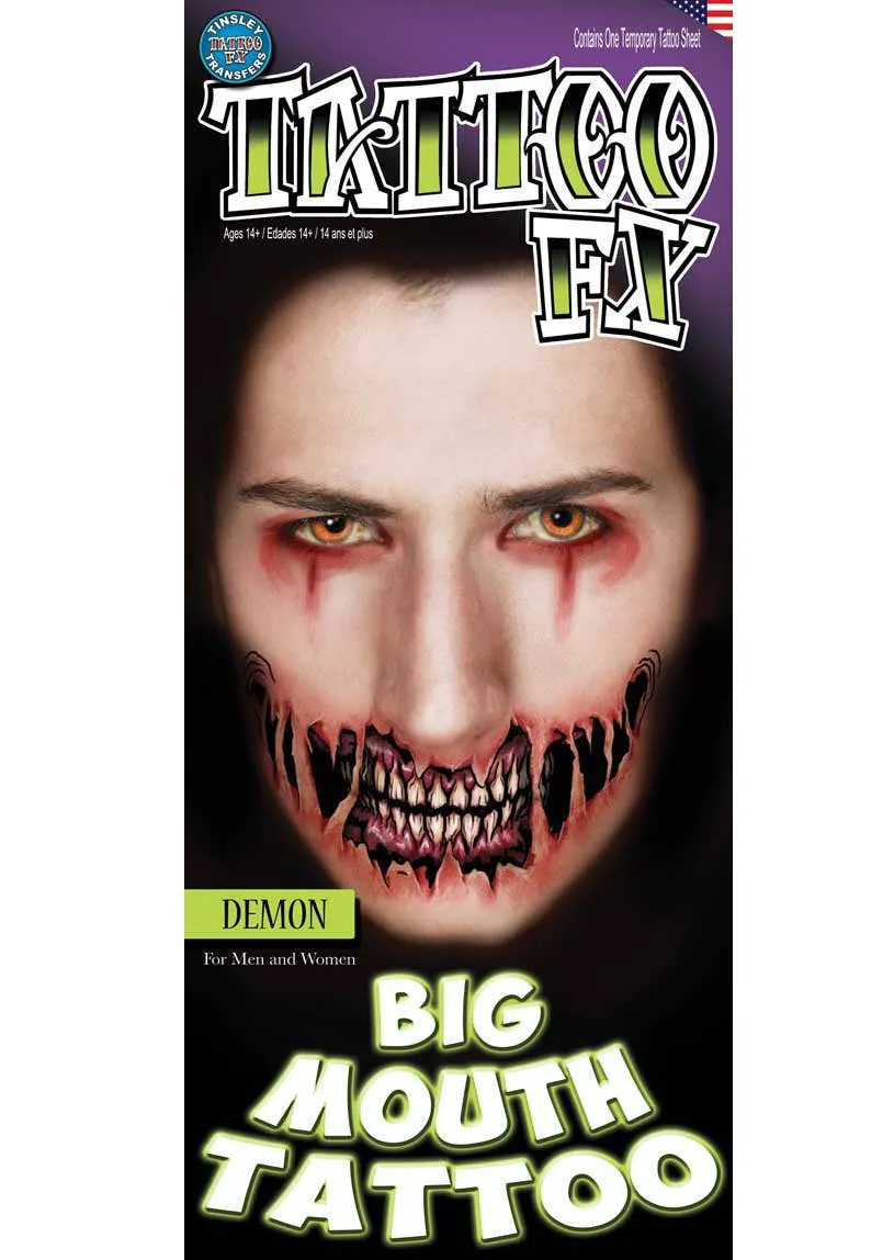 Big Mouth Demon Halloween Temporary Tattoo FX