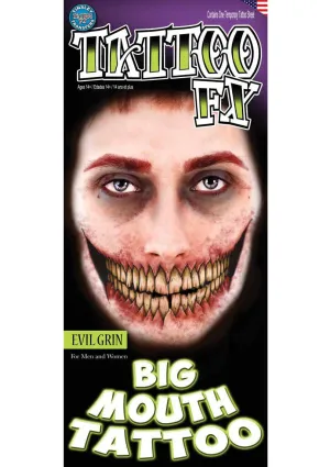 Big Mouth Evil Grin Halloween Temporary Tattoo FX