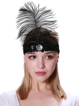 Black 1920s Simple Feather Costume Headband