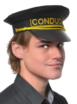 Black and Gold Bus or Train Conductor Costume Hat