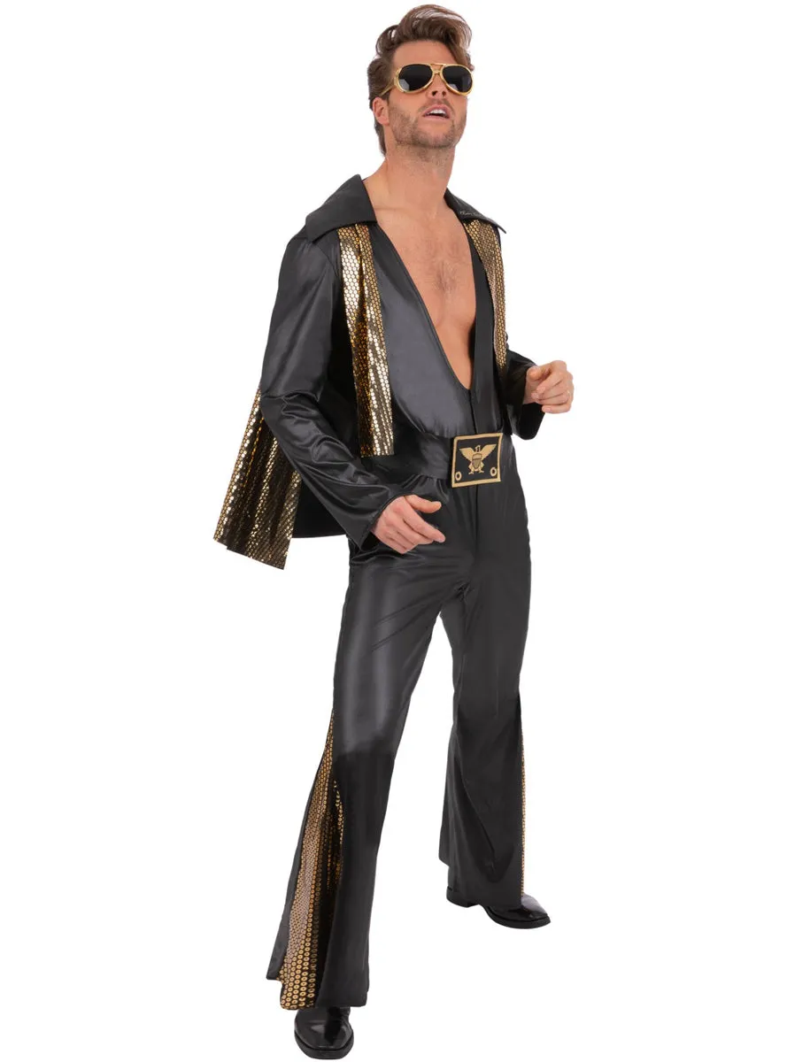 Black and Gold Mens Elvis Presley Costume Jumpsuit
