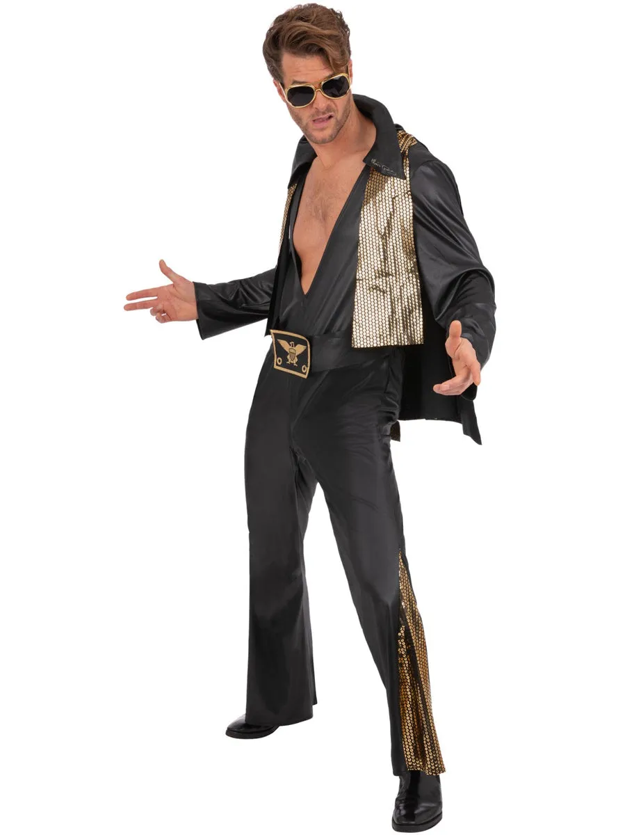 Black and Gold Mens Elvis Presley Costume Jumpsuit
