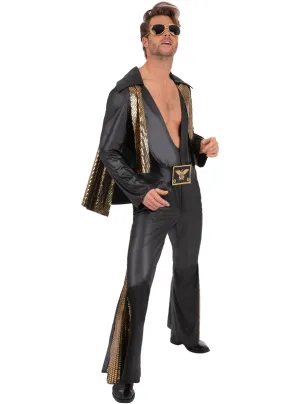 Black and Gold Mens Elvis Presley Costume Jumpsuit