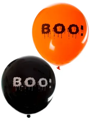 Black and Orange Boo Print 8 Pack 30cm Latex Balloons
