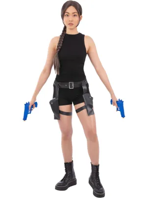 Black Belt Thigh Holster with 2 Bright Blue Costume Guns