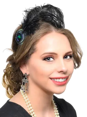 Black Feather 1920s Flapper Headpiece on Headband