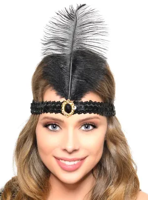 Black Feather Roaring 20s Flapper Headband
