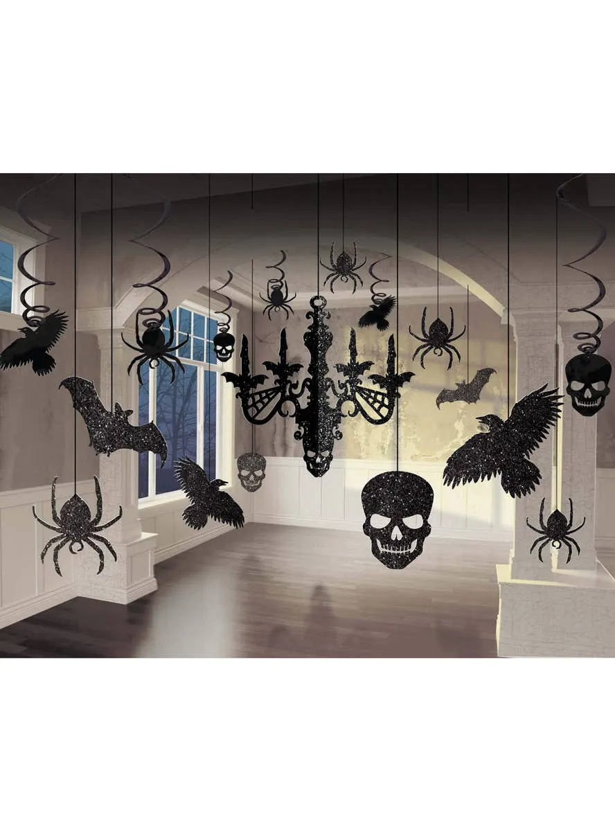 Black Glitter Chandelier Cut Out Halloween Decoration Kit