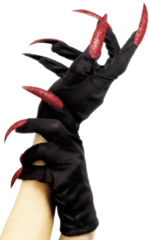 Black Gloves with Red Glitter Nails