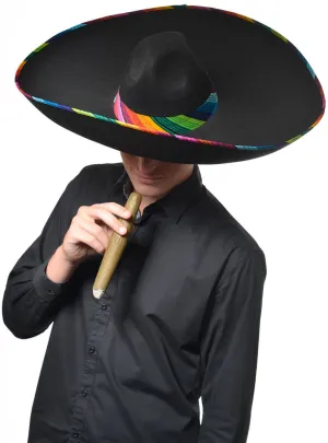 Black Large Mexican Sombrero Hat with Rainbow Trim