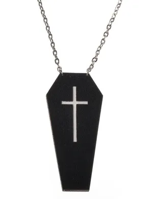 Black Leather Coffin with White Cross Halloween Necklace