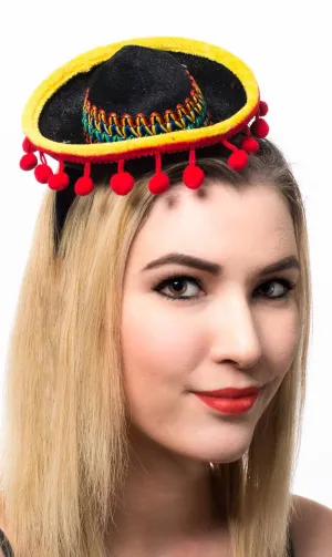 Black Mexican Sombrero Mini Costume Headband Hat