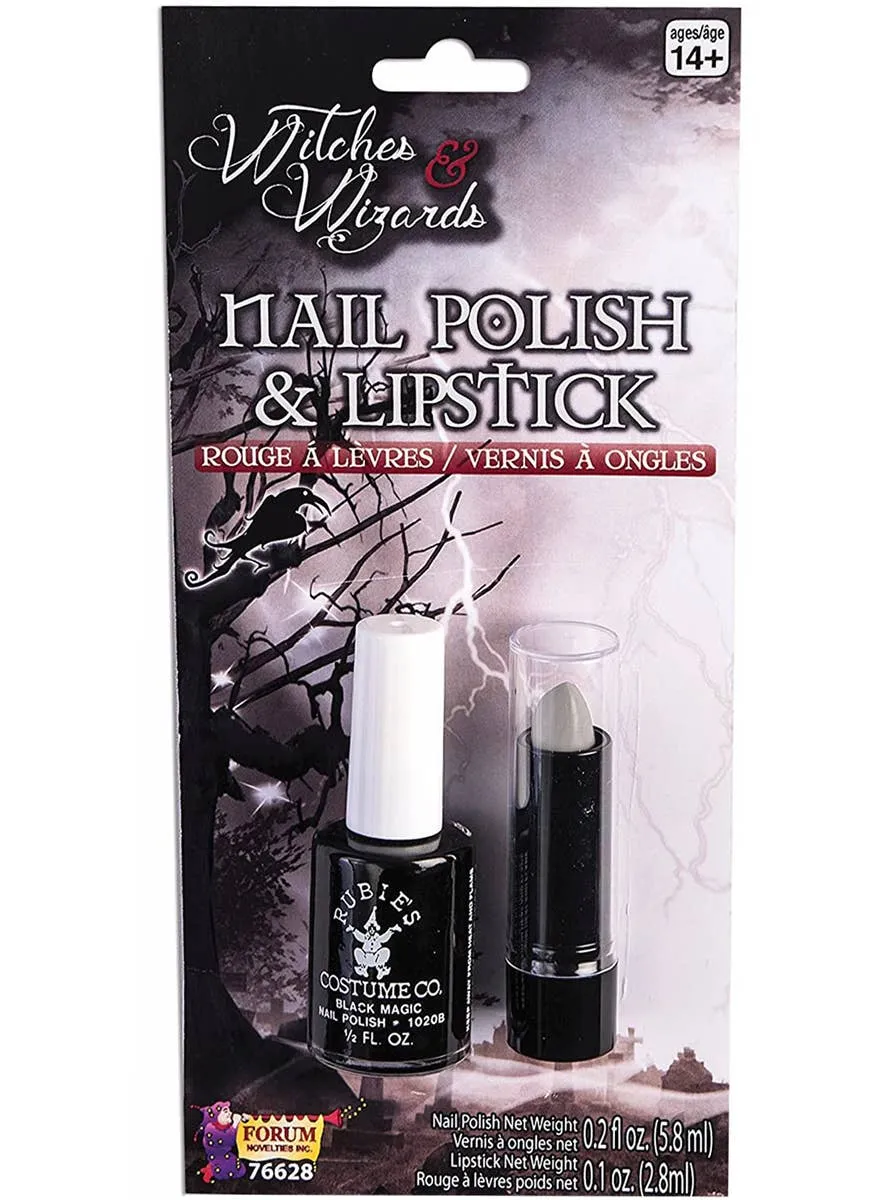 Black Nail Polish and Grey Lipstick Makeup Set
