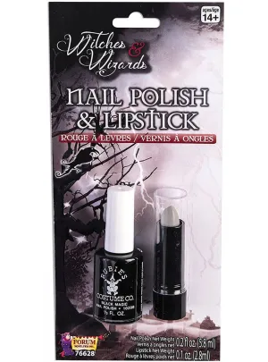 Black Nail Polish and Grey Lipstick Makeup Set