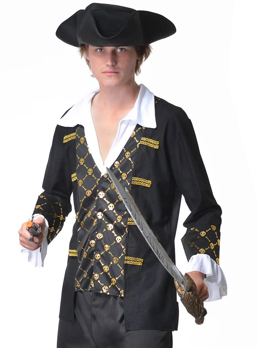 Black Seas Pirate Mens Black and Gold Pirate Costume