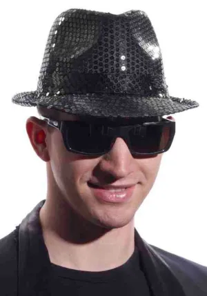 Black Sequin Light Up Fedora Hat