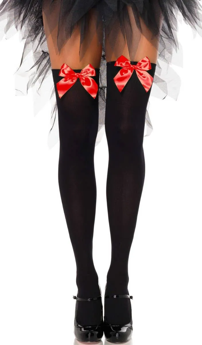Black Thigh High Stockings with Red Bows