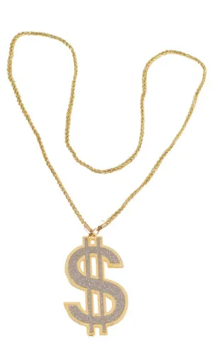 Bling Dollar Sign Gangster Necklace Costume Accessory
