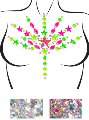 Bliss Neon Pink and Green UV Body Jewels and Glitter Pack