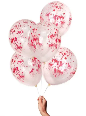 Blood Splattered 5 Pack Clear Latex 30cm Halloween Balloons