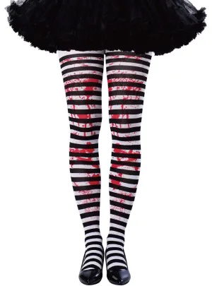 Blood Splattered Black and White Striped Womens Pantyhose