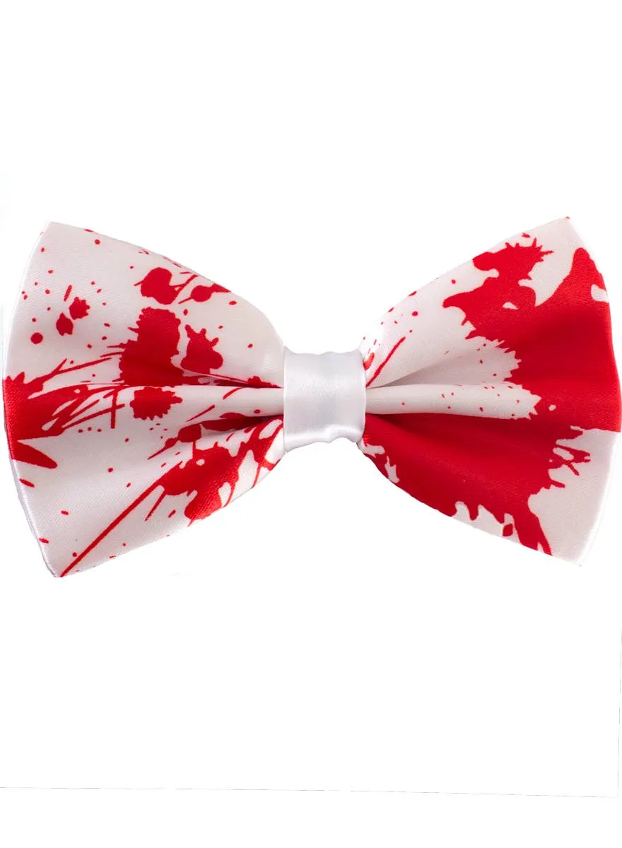 Blood Splattered White Bow Tie Halloween Costume Accessory