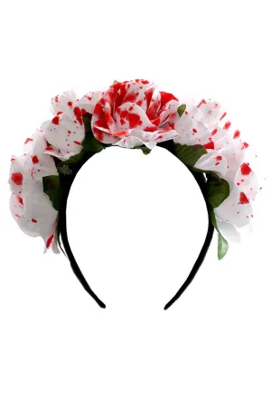 Blood Splattered White Rose Headband Halloween Costume Accessory