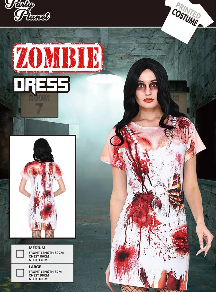 Blood Splattered Womens Zombie Halloween Costume Dress