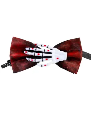 Bloody Black Bow Tie with Skeleton Hand Halloween Accessory