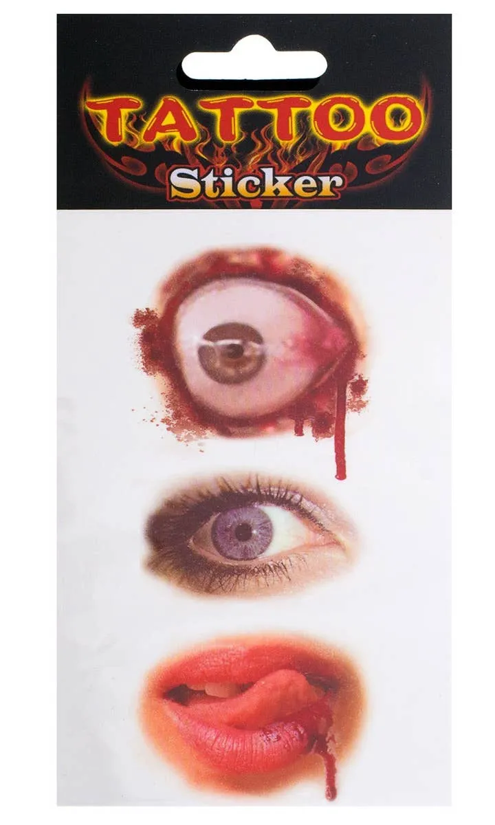 Bloody Eyes and Lips Halloween Tattoos Costume Accessory