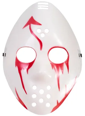 Bloody Red and White Jason Hockey Mask Halloween Accessory