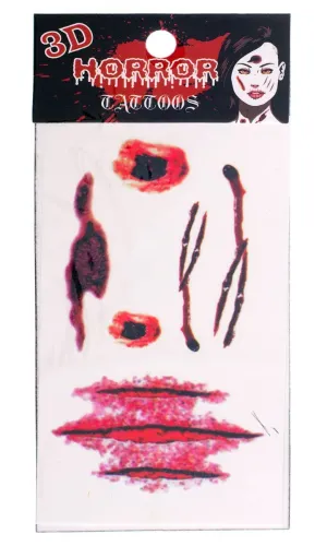 Bloody Scars and Wounds 3D Halloween Temporary Tattoos