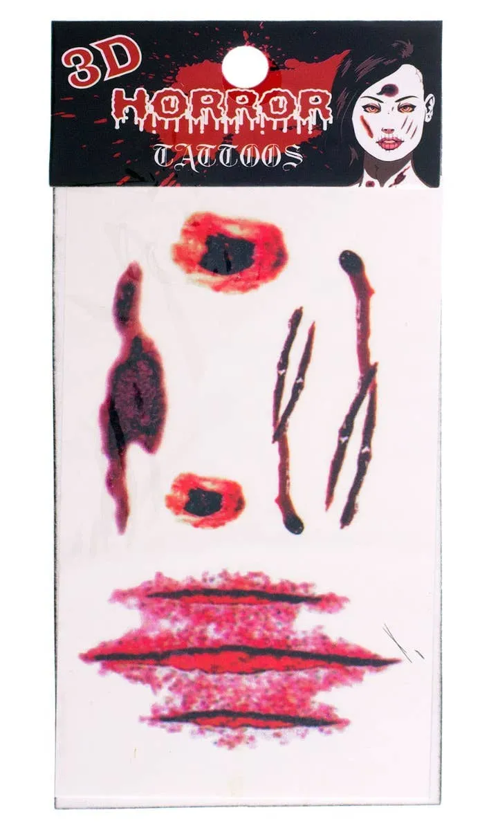 Bloody Scars and Wounds 3D Halloween Temporary Tattoos