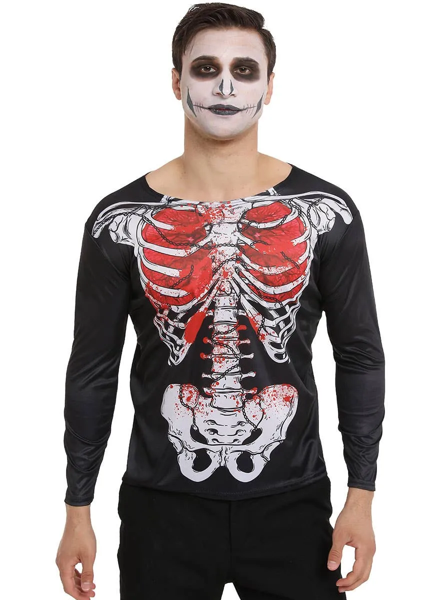 Bloody Skeleton Print Mens Halloween Costume Shirt