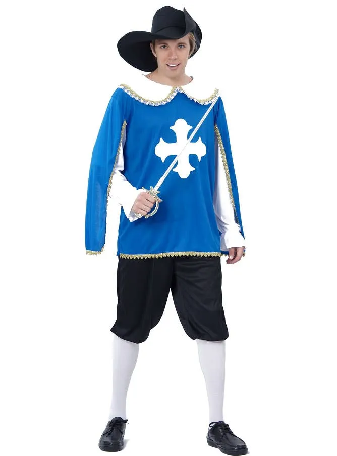 Blue Musketeer Mens French Fancy Dress Costume